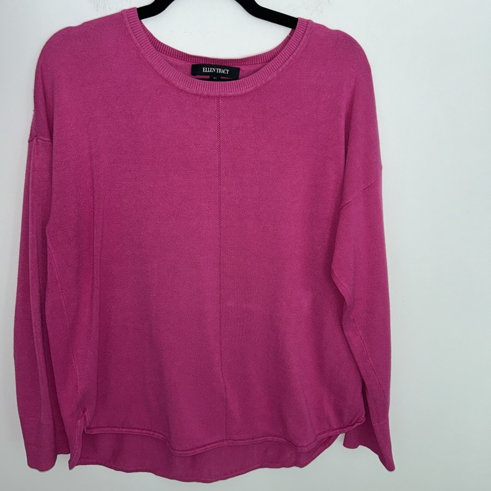 Ellen Tracy Pink Sweater Long Sleeve Women's Size L Round Neck Pull Over